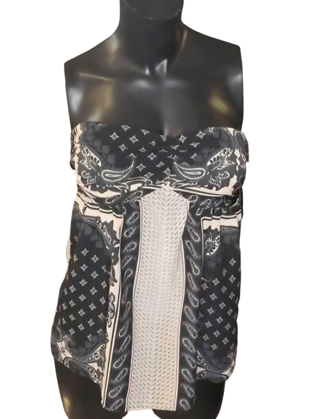 Grifflin Paris Black & Cream Paisley Strapless Top